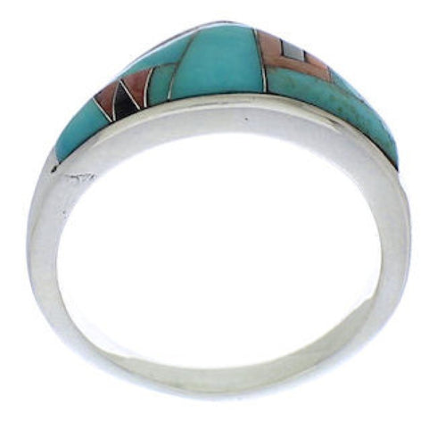 Sterling Silver Multicolor Turquoise Inlay Ring Size 6-3/4 VX36751